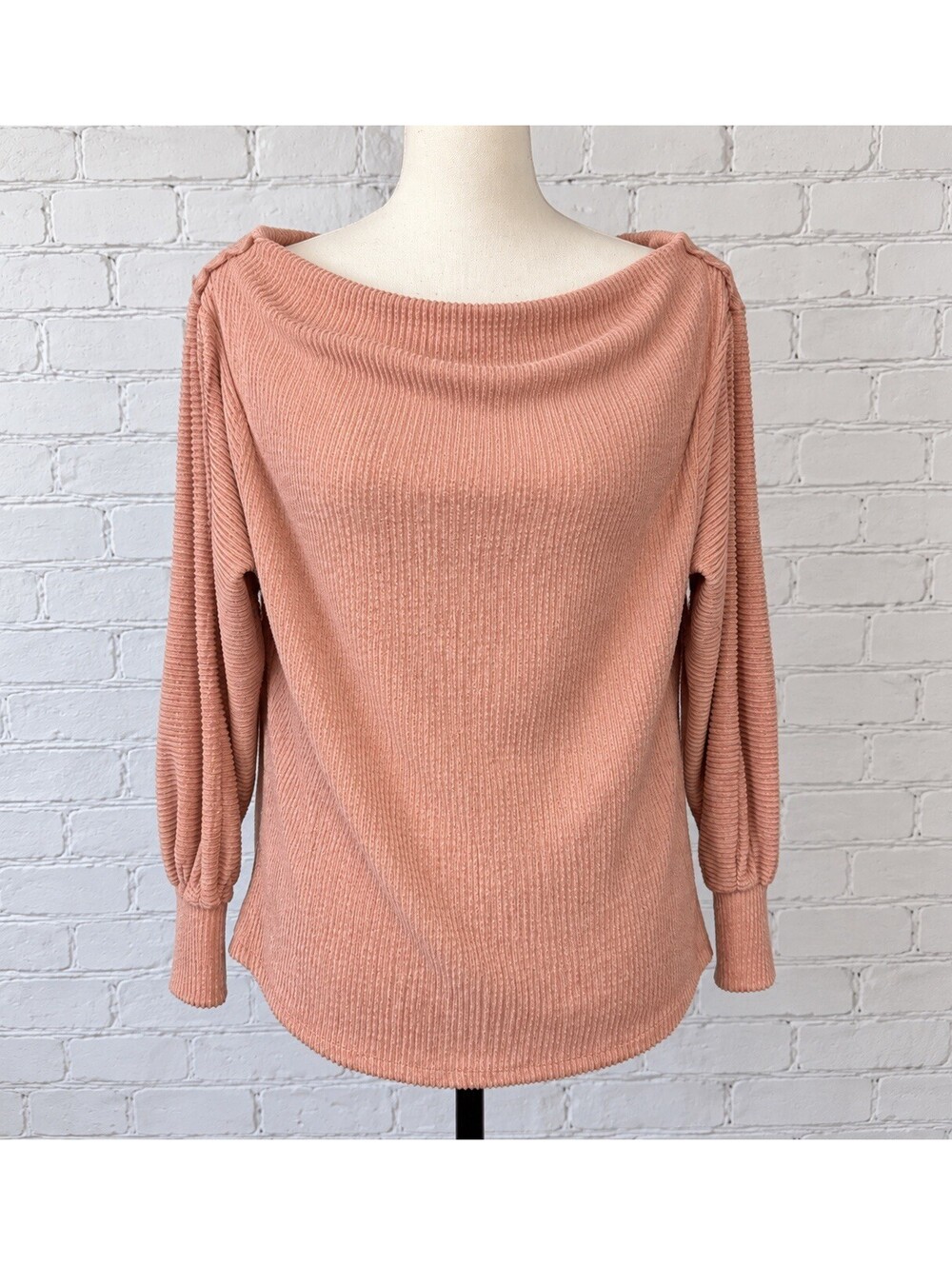 Gibsonlook Sweater Womens S Pink Ribbed Fuzzy Boat Neck Off Shoulder Nordstrom